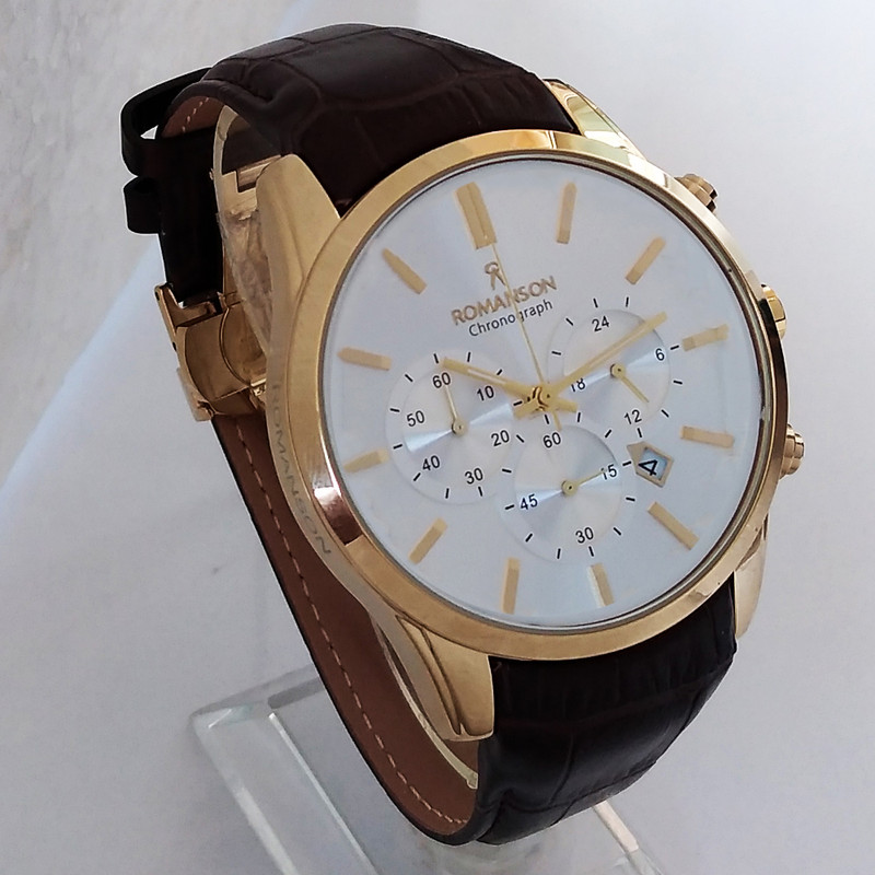 ساعت مچی عقربه‌ای مردانه رومانسون مدل بندچرمی کرنوگراف سه موتوره فعال پلاس کد 213