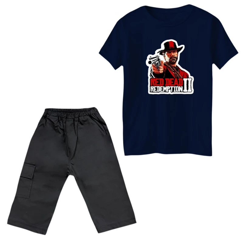 ست تی‌شرت و شلوارک پسرانه مدل red dead 2