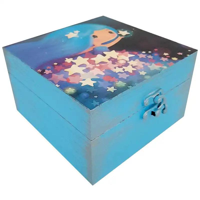 جعبه هدیه چوبی مدل فانتزی طرح دختر رویایی کد SB31