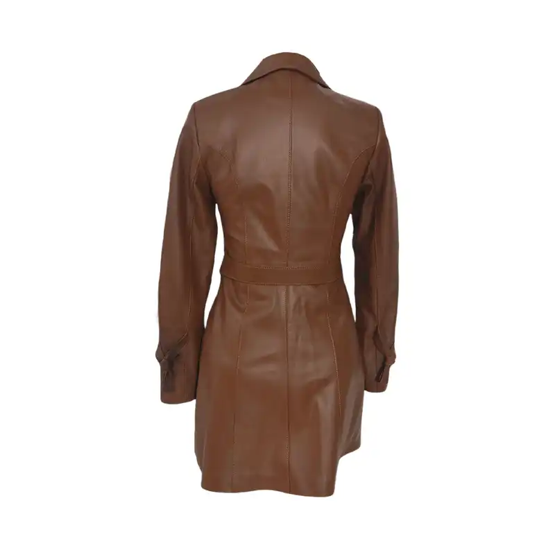 کت چرم زنانه سرزمین چرم مدل نیلوفر رنگ عسلی