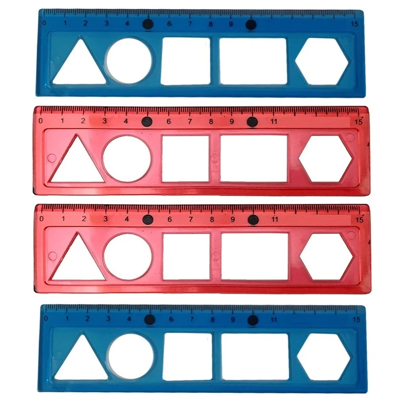 خط کش 15 سانتی متری مدل شابلون دار کد 007 بسته 4 عددی