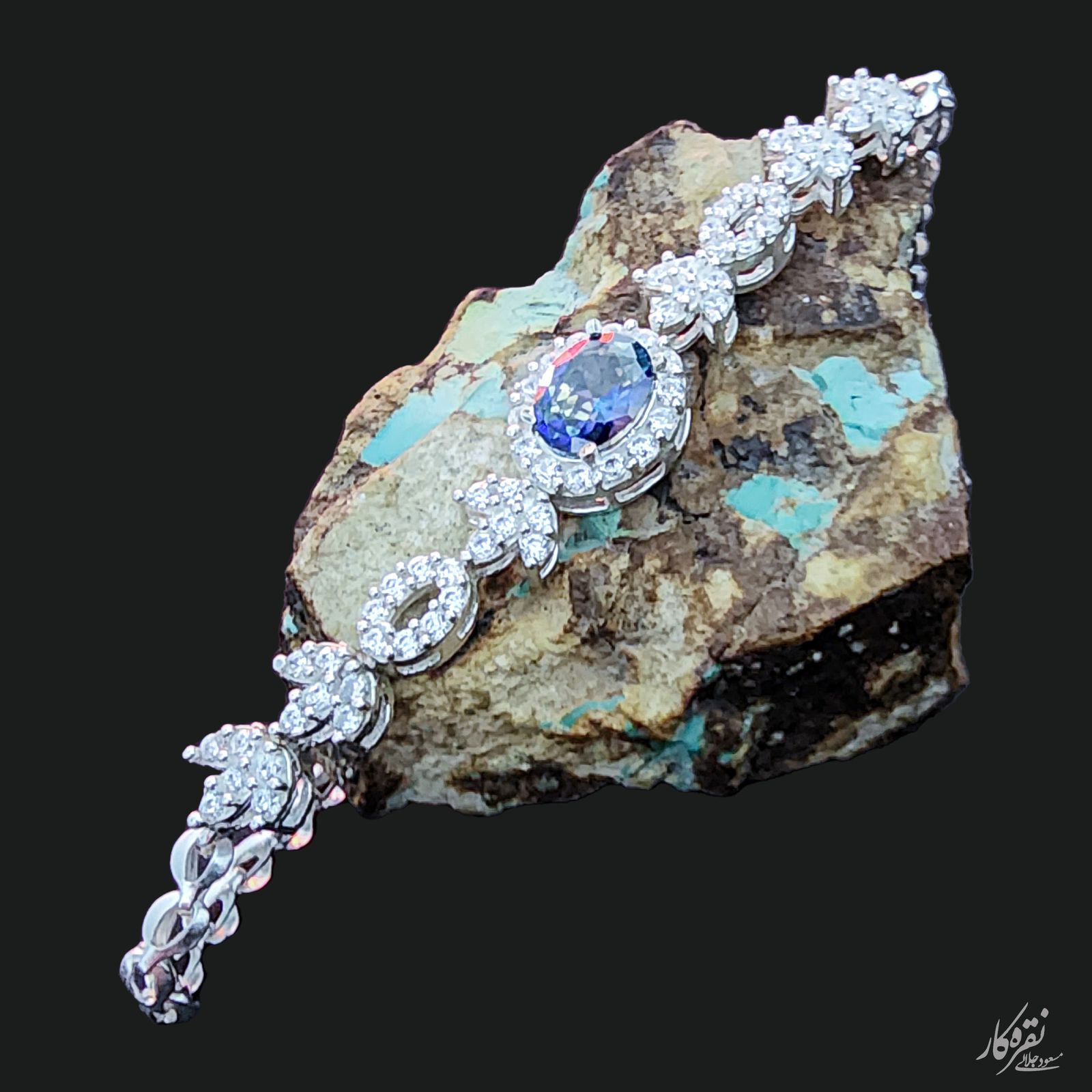 دستبند نقره زنانه مسعود جلالی نقره کار مدل Tanzanite-06 -  - 2