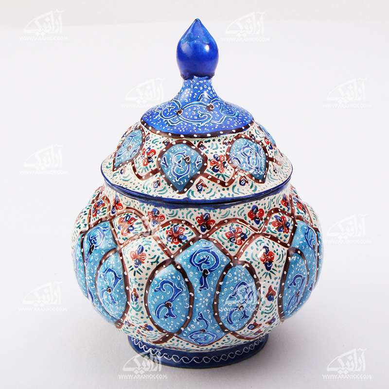 قندان‎ ‎‎‎‎مینا کاری‎ ‎‎‎‎ ‎‎‎ ‎ ‎‎رنگ‎ ‎آبی‎ ‎‎طرح‎ ‎ختایی‎ ‎ ‎‎‎‎مدل 1004700010
