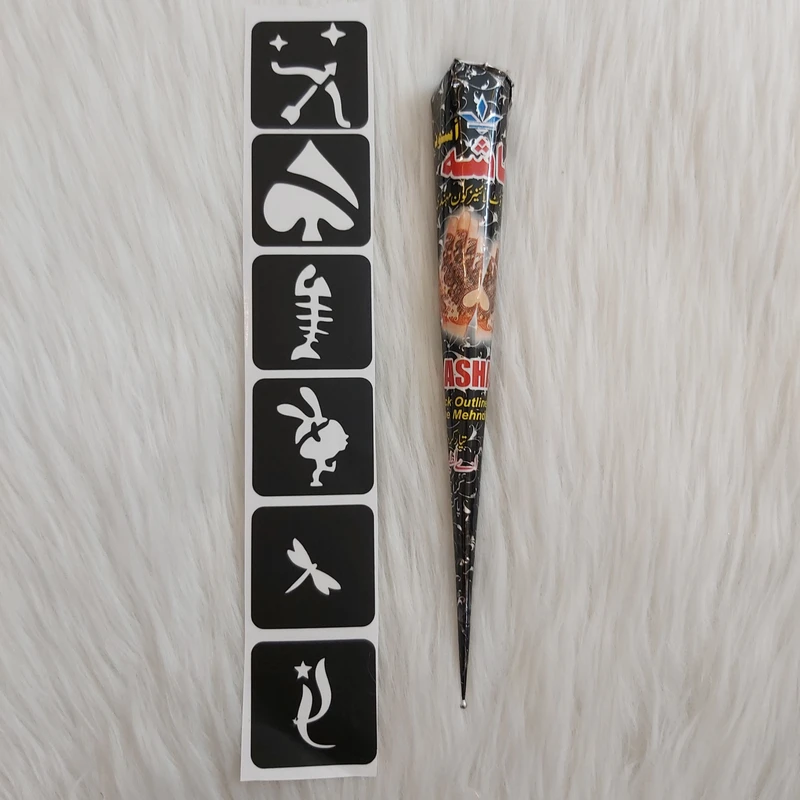 حنا طراحی و شابلون تتو موقت مدل hasha111 مجموعه 7 عددی