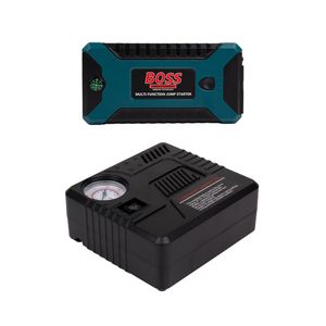 جامپ استارتر و پمپ باد خودرو و پاوربانک و چراغ LED باس مدل  چهارکاره کد BS-JS9601 ظرفیت 6000 آمپر
