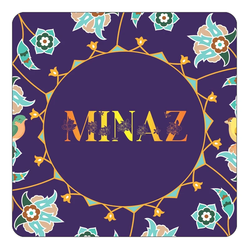 مگنت کاکتی طرح اسم میناز minaz مدل گل و بلبل کد mg15461