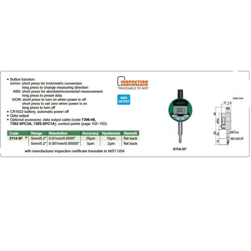 ساعت اندیکاتور اینسایز مدل 2114-5F