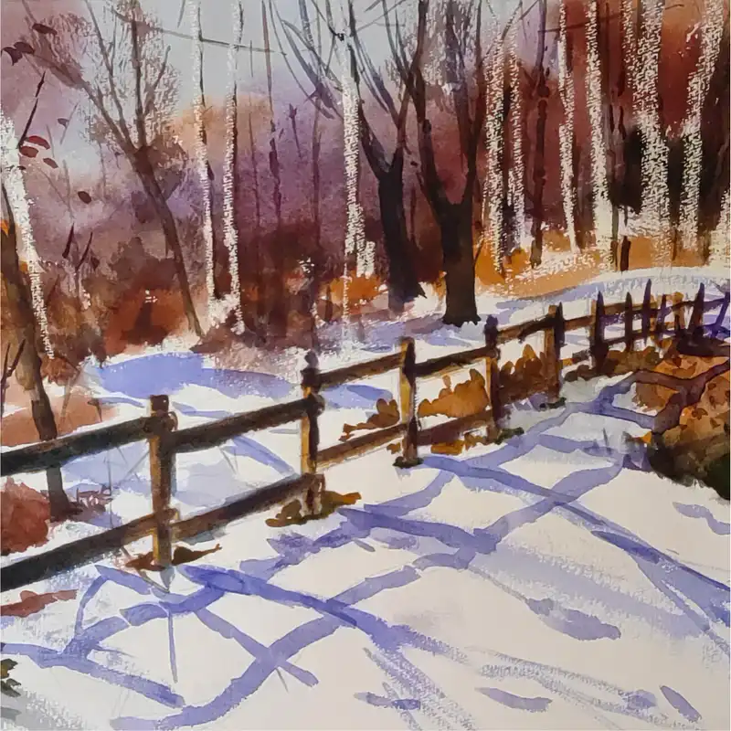 نقاشی آبرنگ طرح طبیعت برفی کد 1022