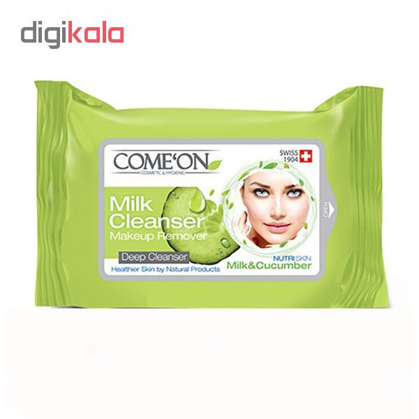 پک دستمال مرطوب کامان مدل milk cleanser بسته 20 عددی به همراه دستمال پاک کننده آرایش چشم بسته 10 عددی