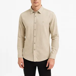 پیراهن آستین بلند یقه برگردان مردانه مدل لینن پنبه