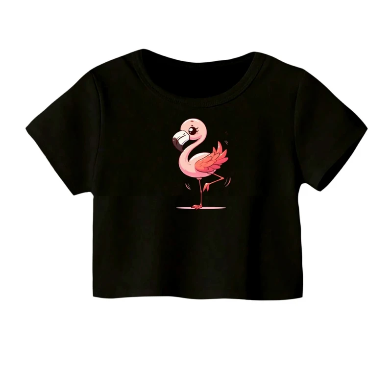 کراپ‌ تی‌شرت آستین کوتاه زنانه مدل فلامینگو کد 01
