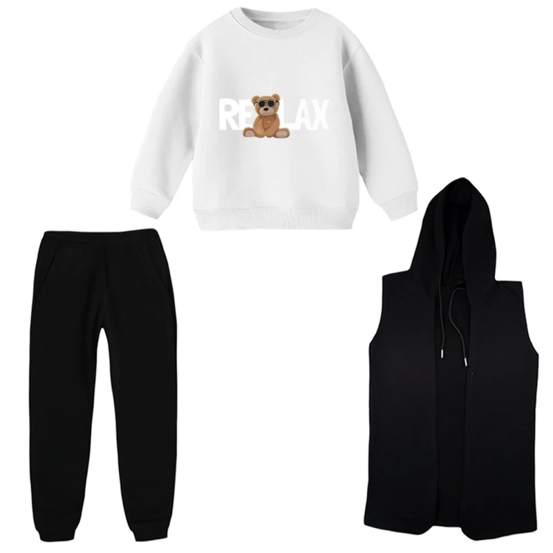 ست 3 تکه لباس راحتی بچگانه مدل خرس و نوشته کد 1