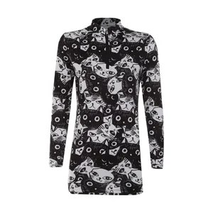 بلوز زنانه مدل فینگردار طرح گربه کد Mhr-48