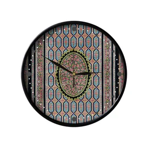 ساعت دیواری مدوپد طرح فرش قم حصیری گل رز مدل C-Ghom089