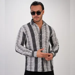 پیراهن مردانه پشمی پنبه آستین بلند مدل گندم