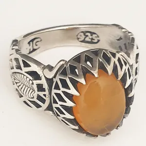 انگشتر نقره مردانه مدل شبکه زنی با عقیق یماتی کد 4342