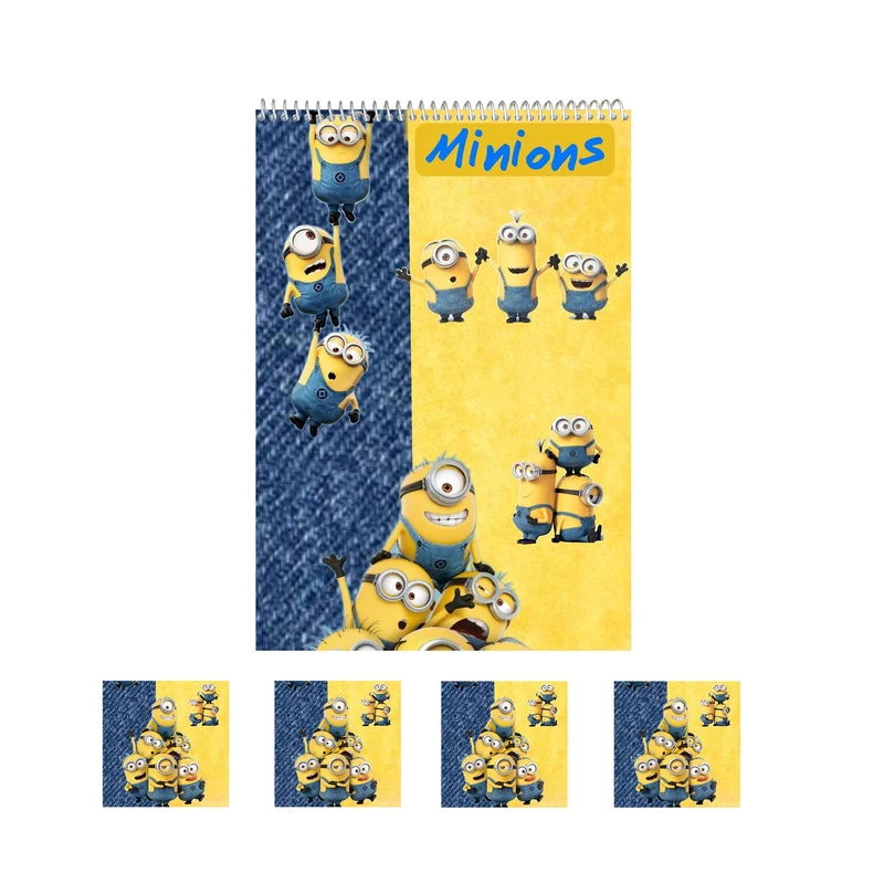 دفتر نقاشی 50 برگ مدل مینیون ها کد03 به همراه برچسب مجموعه 5 عددی