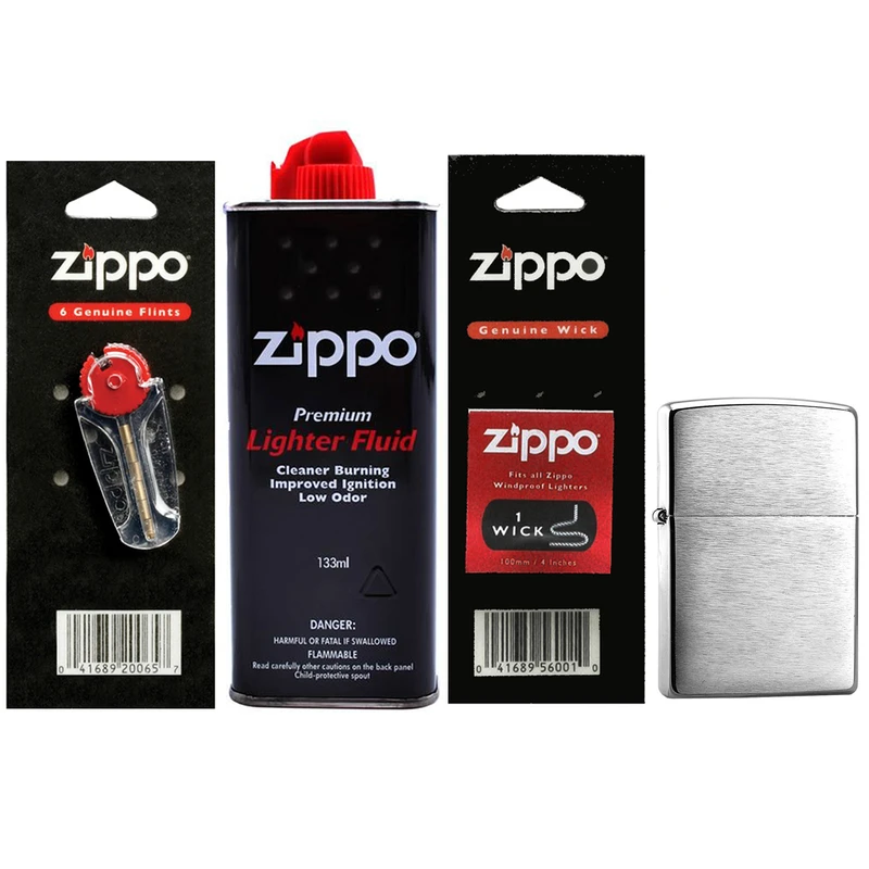 ست فندک زیپو مدل Reg Brush Fin CHROME کد 200 