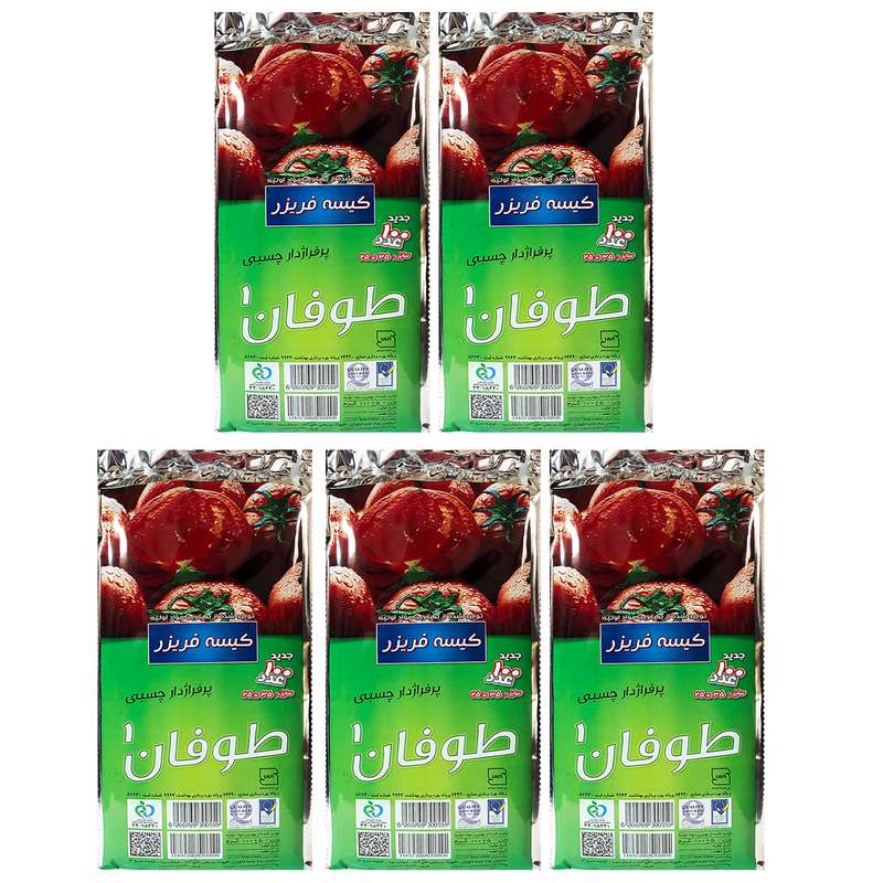 کیسه فریزر طوفان مدل پرفراژ دار چسبی کد x-235 پنج بسته 100 عددی