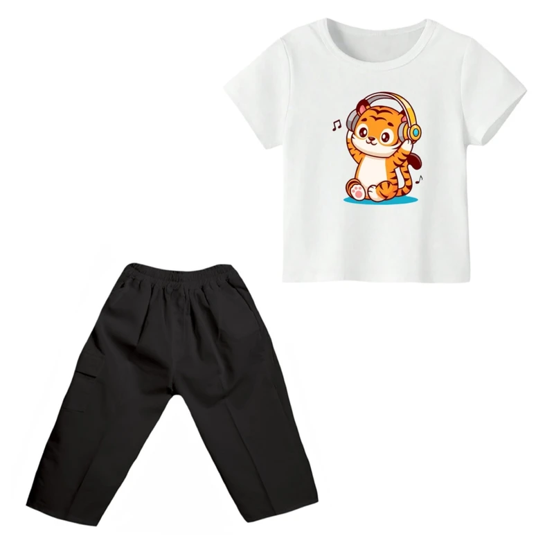 ست تی شرت و شلوارک پسرانه مدل ببر کد ۳