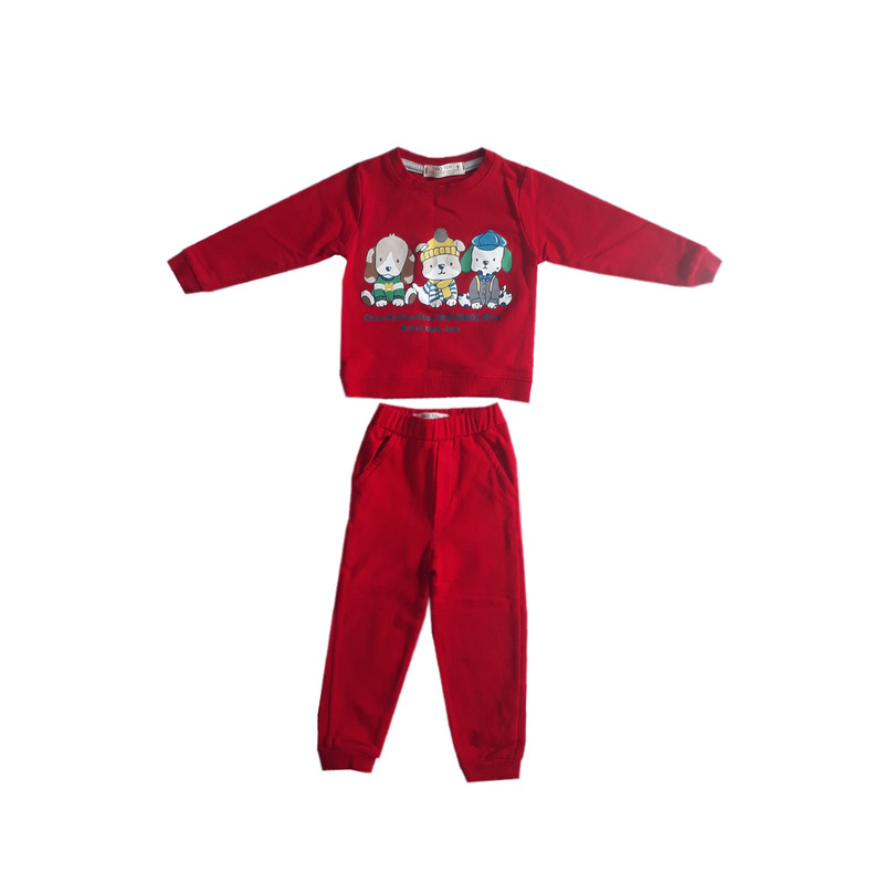 ست تی شرت و شلوار نوزادی توتن مدل سه گربه سگ رنگ قرمز