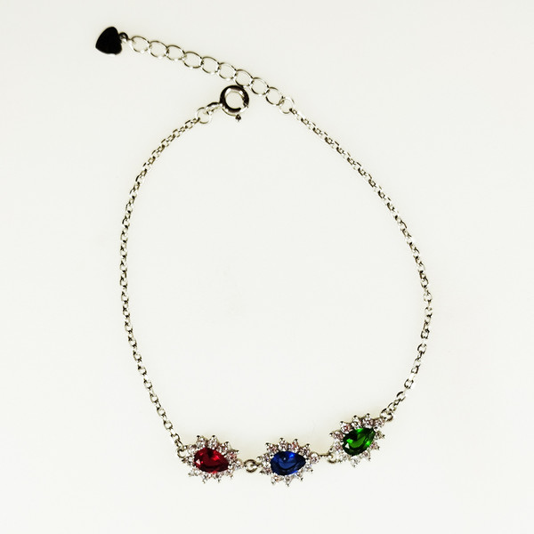 دستبند نقره زنانه سلین کالا مدل اشکی سه سنگ کد pc2-5