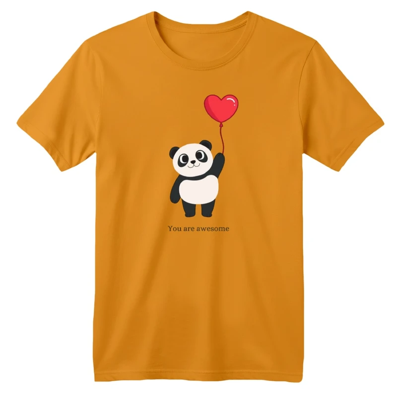 تی‌شرت آستین کوتاه لانگ بچگانه مدل پاندا و بادکنک قلبی