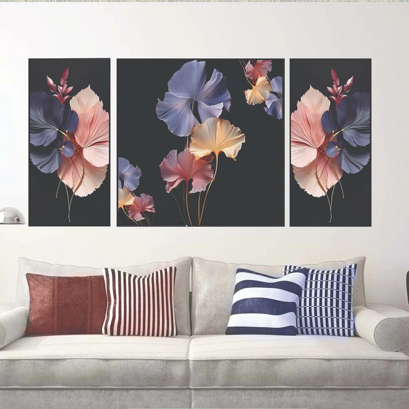 تابلو بکلیت طرح دیجیتال آرت مدل B-2047 فریم مشکی مجموعه 3 عددی