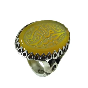 انگشتر نقره مردانه سلین کالا مدل عقیق خطی طرح یا امام حسین کد32