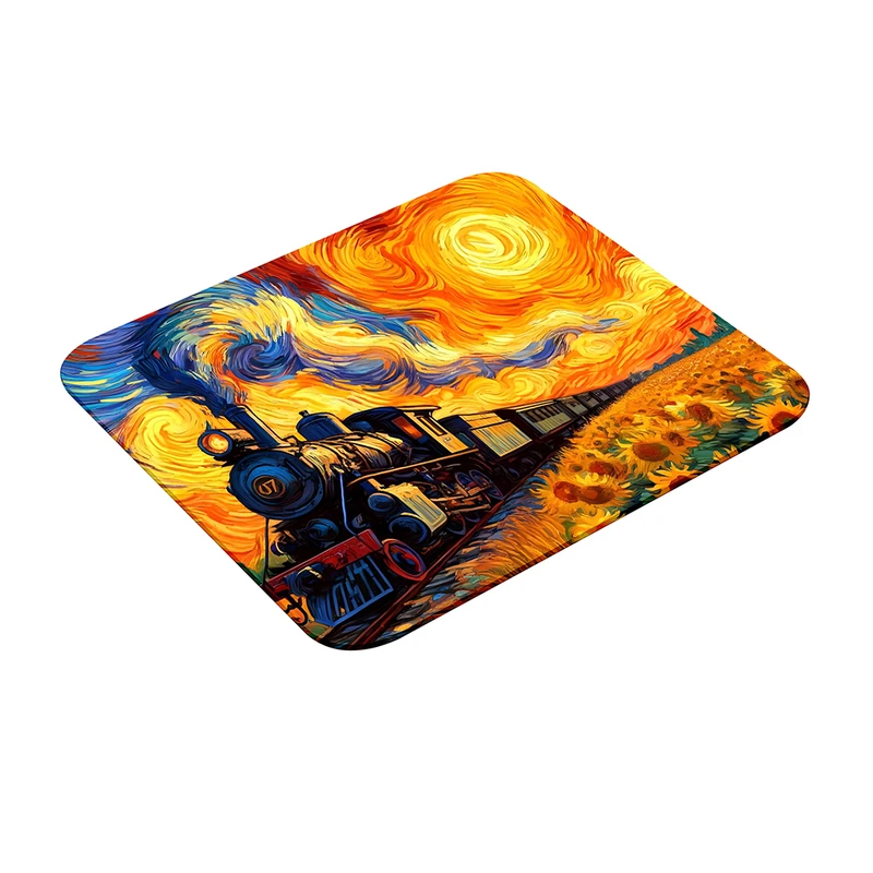ماوس پد طرح شب پرستاره ونگوگ قطار و آفتابگردان ها مدل The Starry Night کد 01