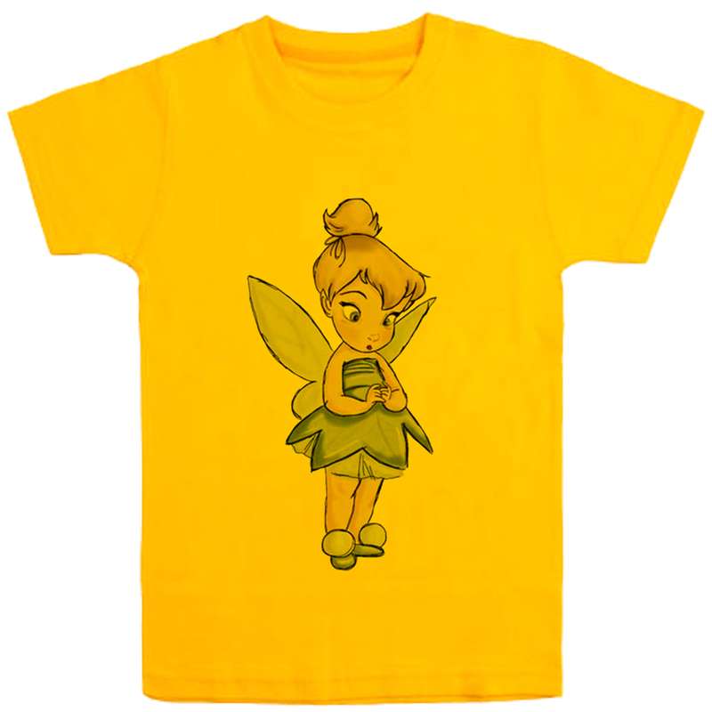 تی شرت آستین کوتاه دخترانه مدل دخترک و بال D30 رنگ زرد