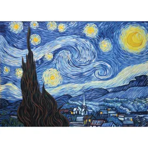 تابلو نقاشی رنگ روغن طرح شب پرستاره ونسان ونگوگ کد 5070