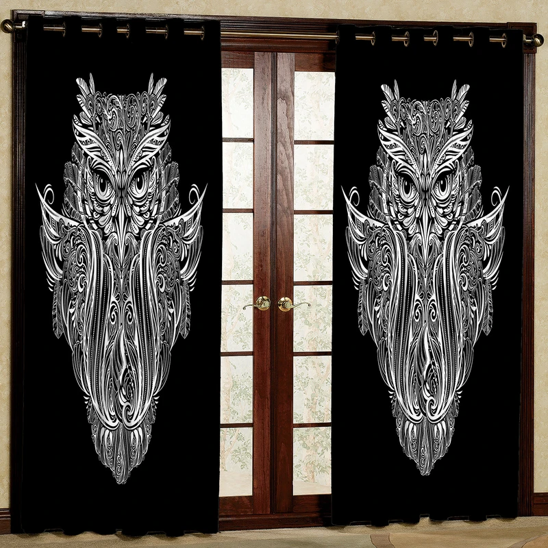 پرده مدل جغد سیاه سفید مخمل پانچی کد 2035 سایز 200x140 سانتی متر