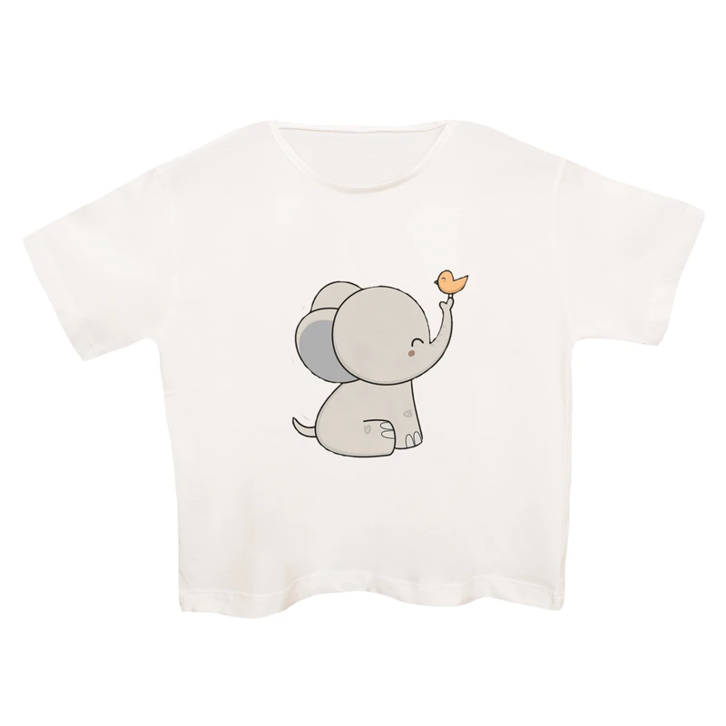 کراپ‌تی شرت آستین کوتاه زنانه مدل فیل و پرنده