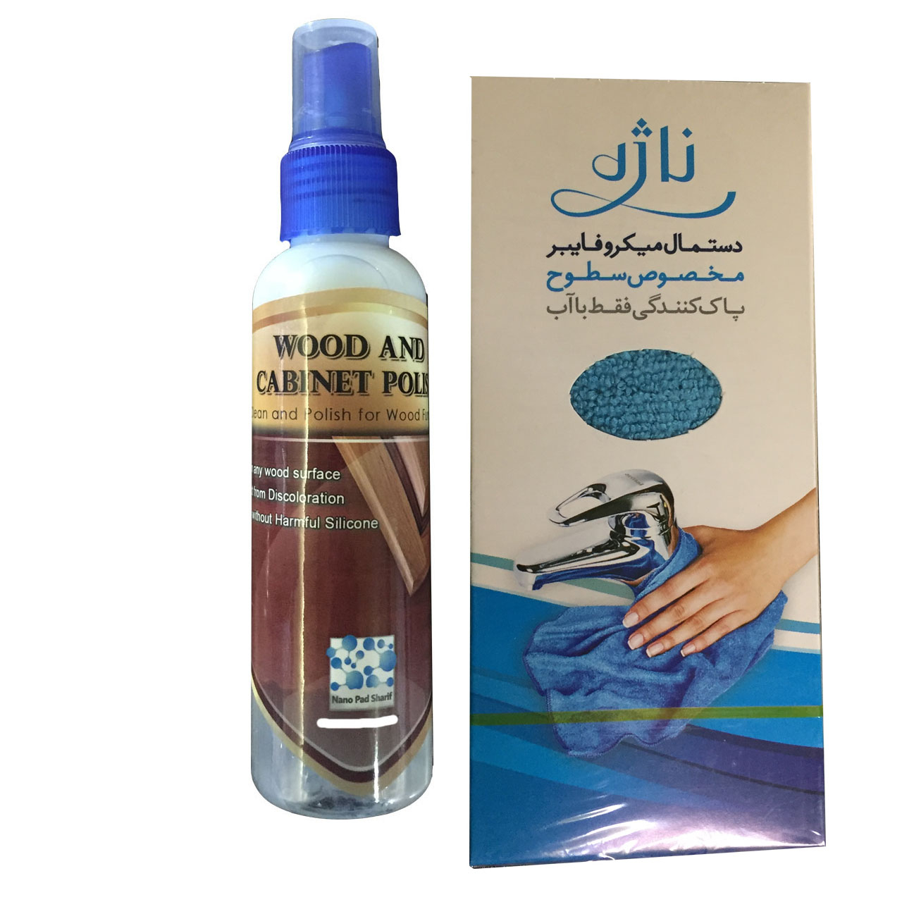 اسپری سطوح چوبی مدل NP110 حجم 120 میلی لیتر به همراه دستمال