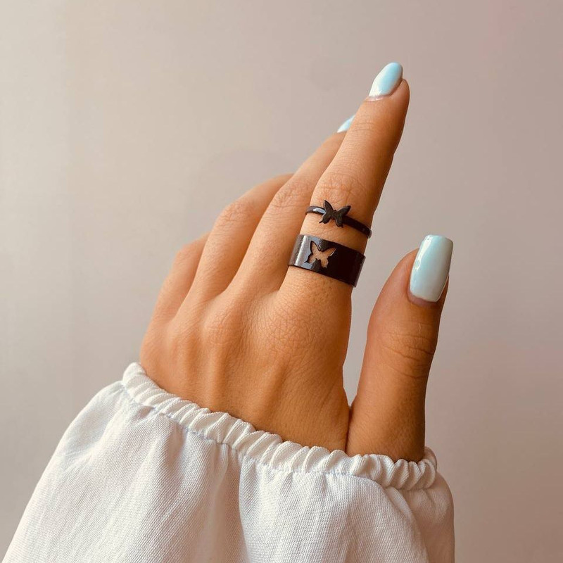 انگشتر زنانه مدل مکمل پروانه بسته 2 عددی