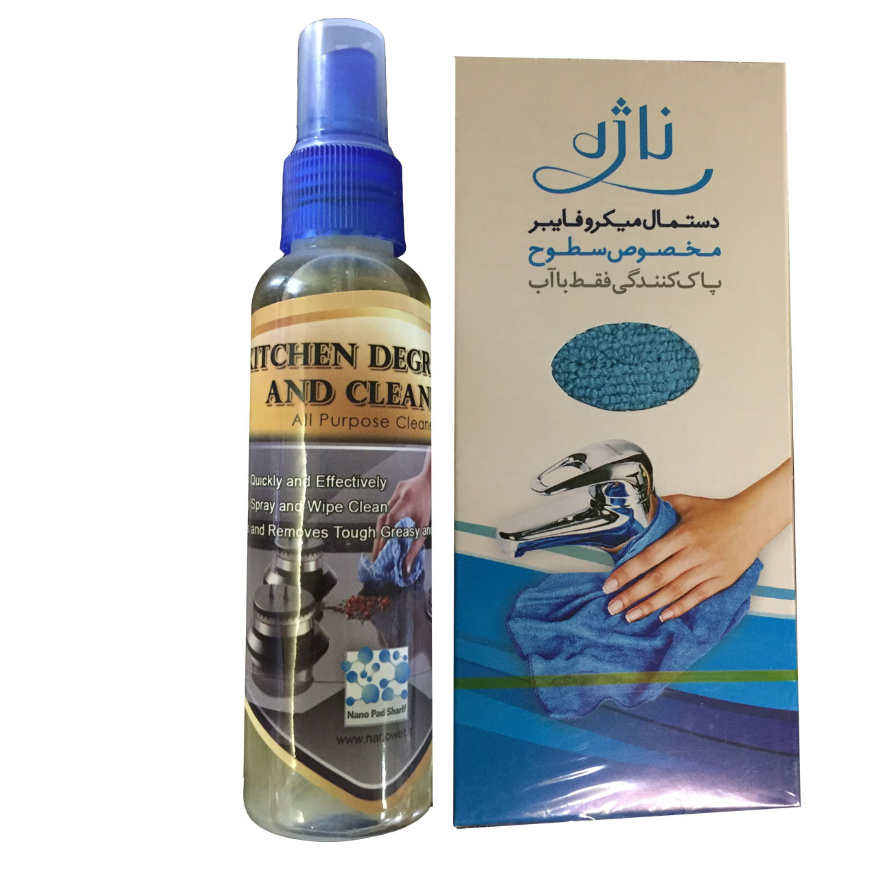 اسپری پاک کننده چربی اجاق گاز مدل NP112 حجم 120 میلی لیتر به همراه دستمال میکروفایبر