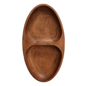 ظرف سرو چوبی گردوچ مدل بیضی دو خانه کد DK - 3000