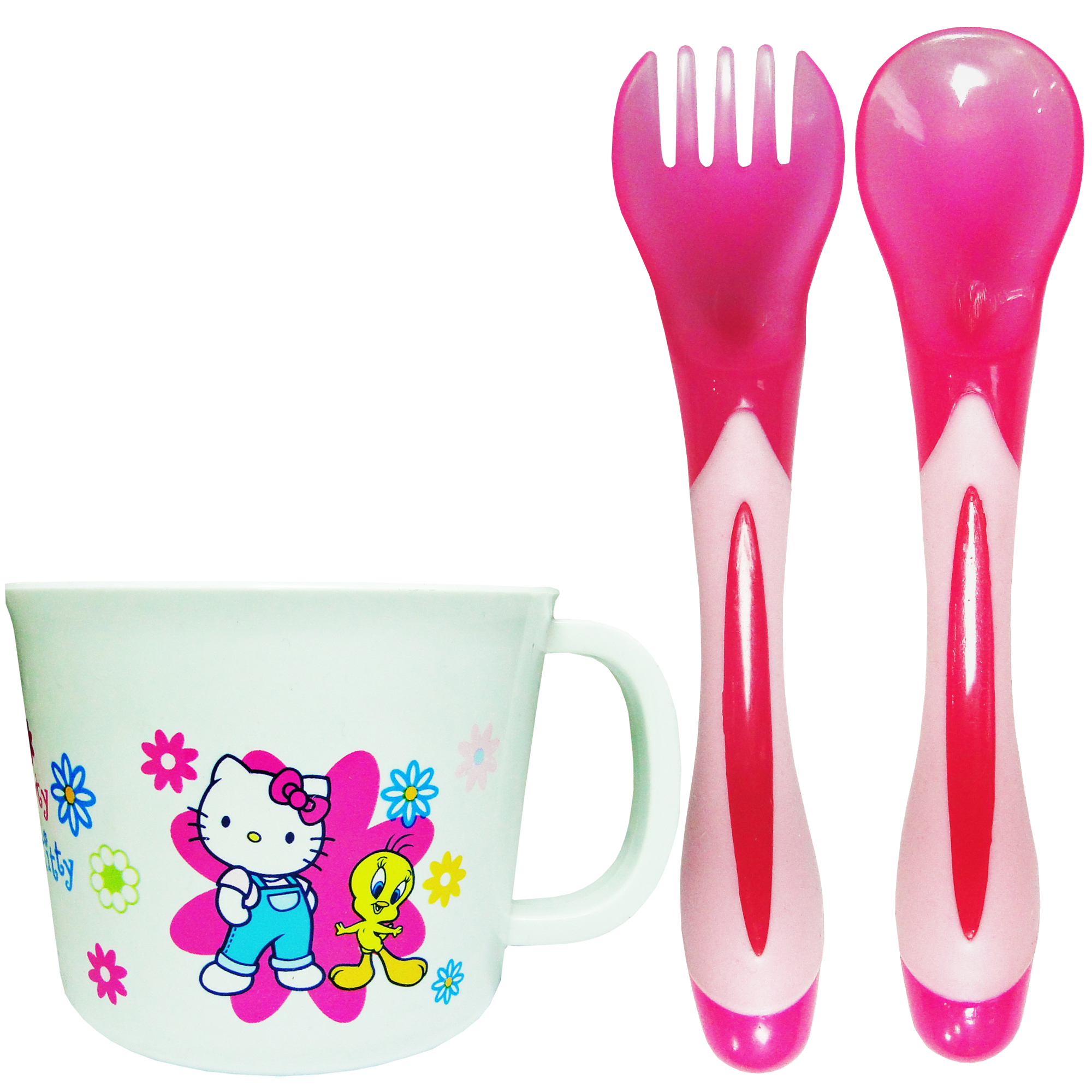 ست قاشق چنگال و لیوان کودک مدل هلو کیتی کد Hello Kitty2