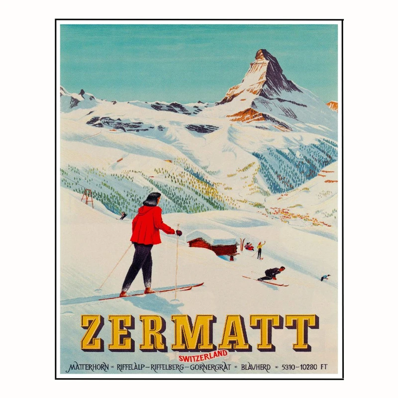 پوستر مدل سفر قدیمی زرمات سوئیس چاپ اسکی هنر ماترهورن