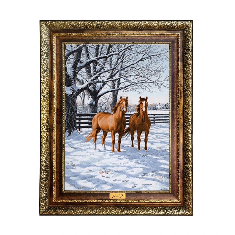 تابلو فرش ماشینی نقش نگار رضوی طرح اسب کد 1004KH