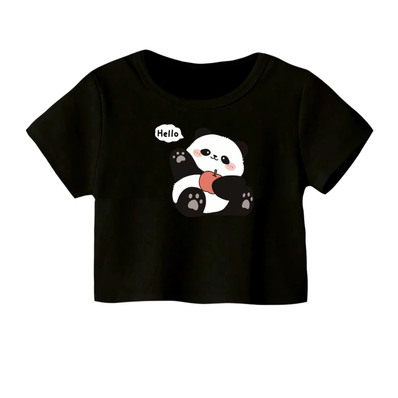 کراپ‌ تی‌شرت آستین کوتاه زنانه مدل پاندا تپل