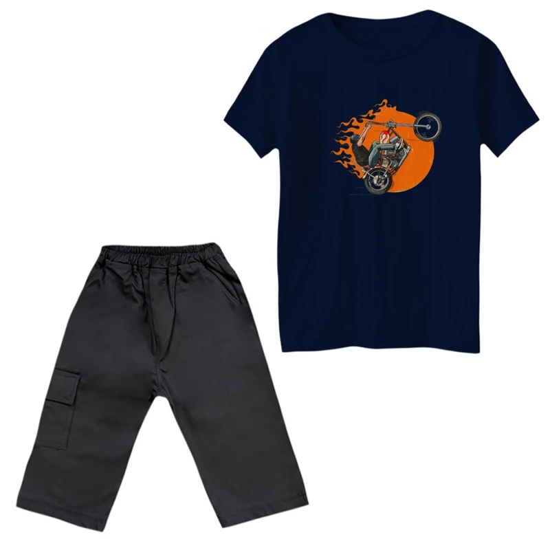 ست تی‌شرت و شلوارک پسرانه مدل موتورسوار