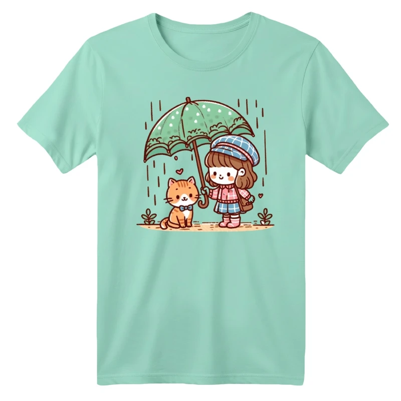 تی شرت آستین کوتاه بچگانه مدل دخترک و چتر