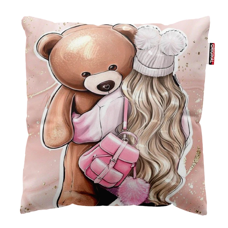 کوسن پاد آفرین مدل خرسی و دخترک کد8 سایز30*30 سانتی متر