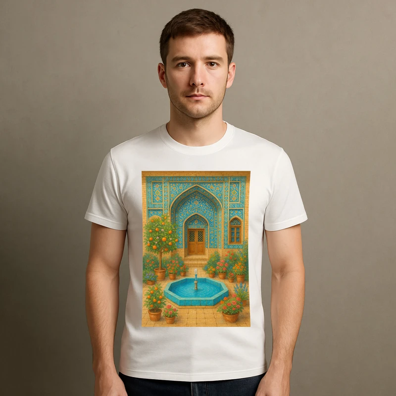 تیشرت آستین کوتاه مردانه مدل کوچه باغ ایرانی