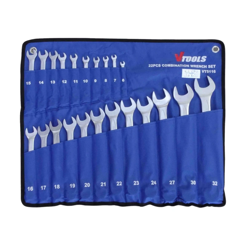 آچار یکسر تخت و یکسر رینگی وی تولز مدل VT5118 سایز 6 تا 32 میلی‌متر مجموعه 21 عددی