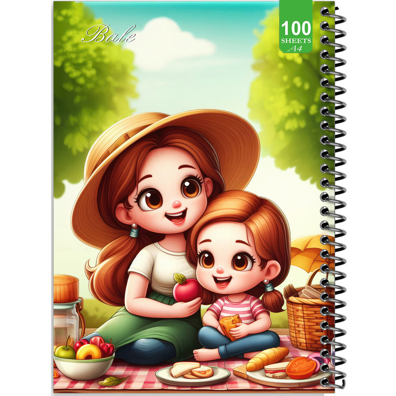 دفتر نقاشی 100 برگ بله مدل رحلی طرح فانتزی مامان و دختر کد A4-N516