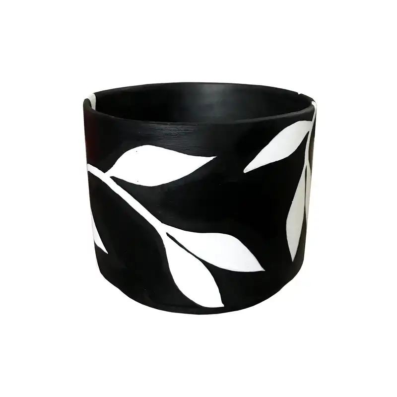 گلدان سفالی مدل استوانه طرح برگ