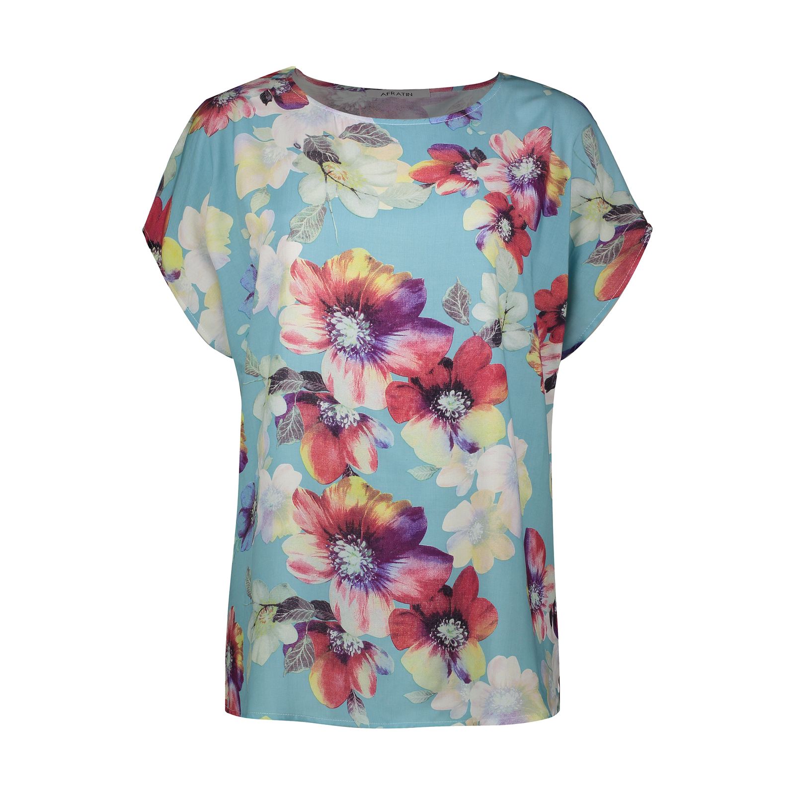 تی شرت آستین کوتاه زنانه افراتین مدل گل کد 2593 رنگ آبی -  - 1